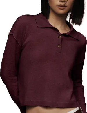 Pullover Sweater for Women Long Sleeve Knit Shirts Tops Button Down V Neck Polo Sweater Shirt