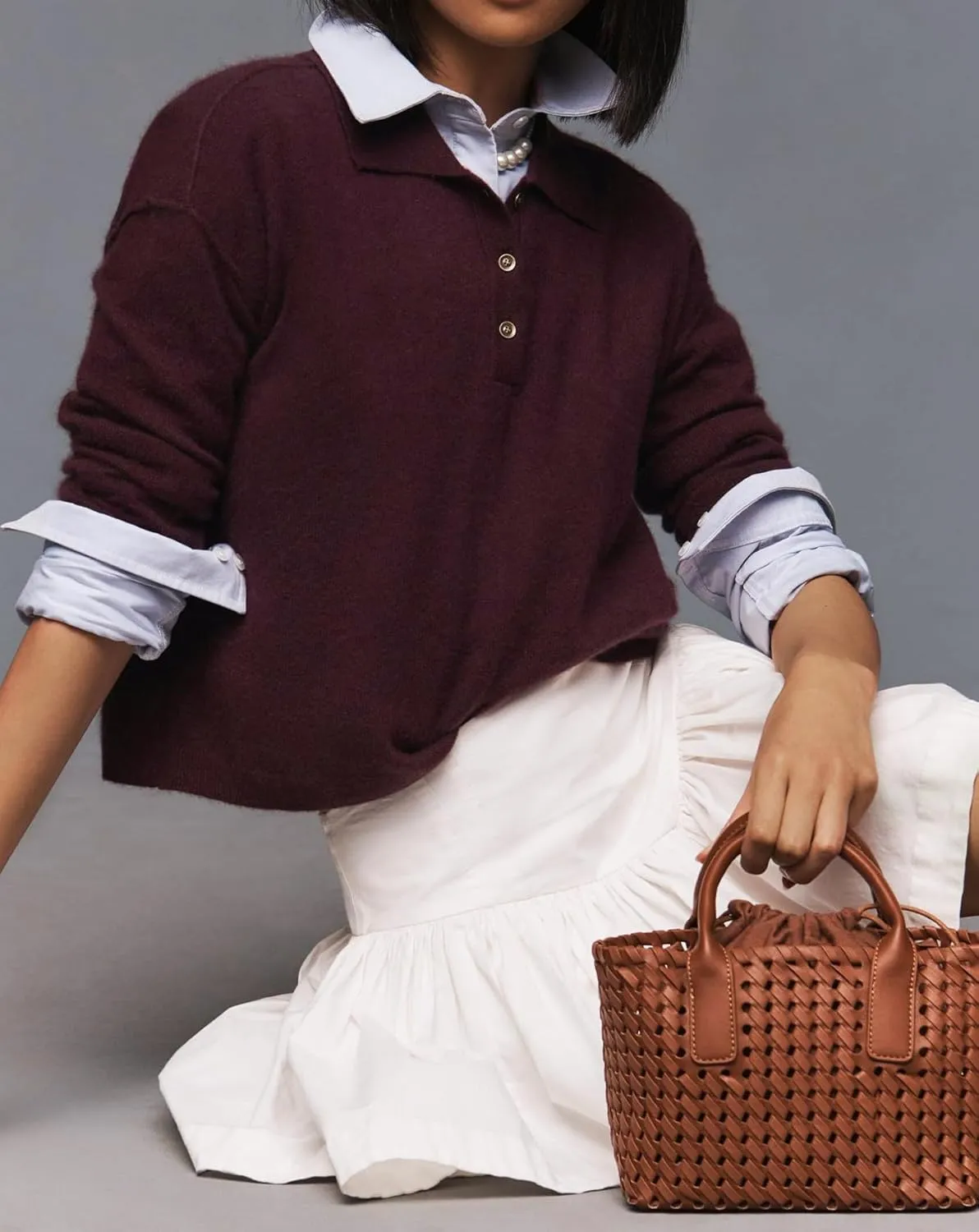 Pullover Sweater for Women Long Sleeve Knit Shirts Tops Button Down V Neck Polo Sweater Shirt