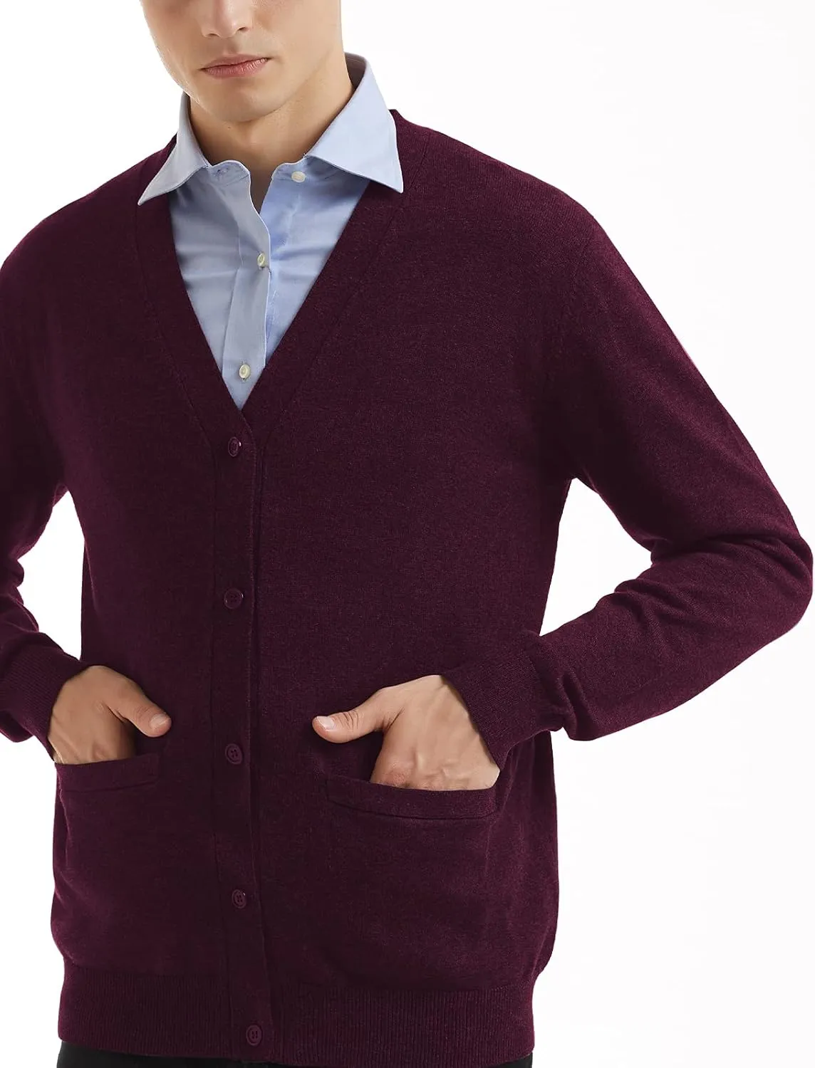 QUALFORT Men's 100% Cotton Cardigan Sweater Casual V-Neck Button Down Knitted Outerwear with Pockets