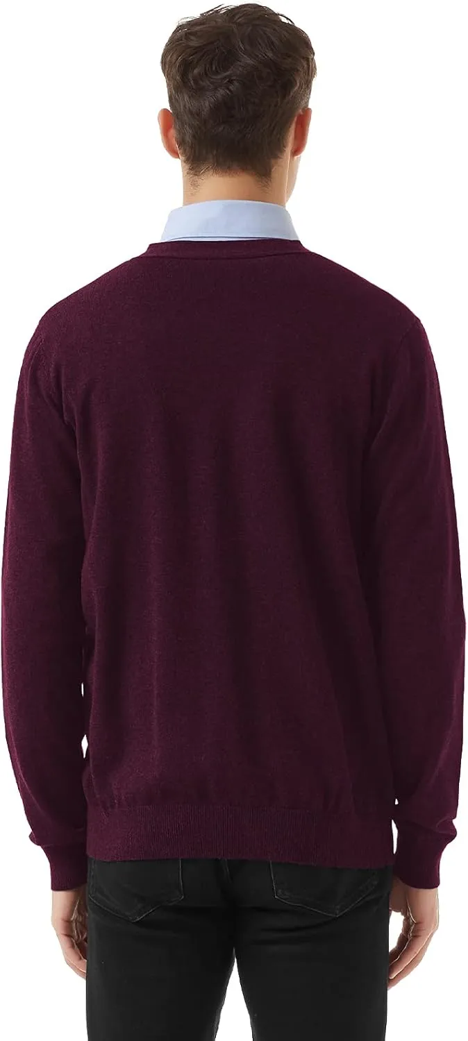 QUALFORT Men's 100% Cotton Cardigan Sweater Casual V-Neck Button Down Knitted Outerwear with Pockets