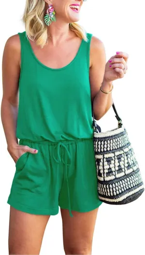 REORIA Womens Basic Summer Scoop Neck Sleeveless Tank Top Short jumpsuit Rompers