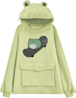 RGOSME Frog Hoodie Teen Girls Cute Oversized Graphic Hoodies Women Sweatshirt Cosplay Costume Pullover Tops