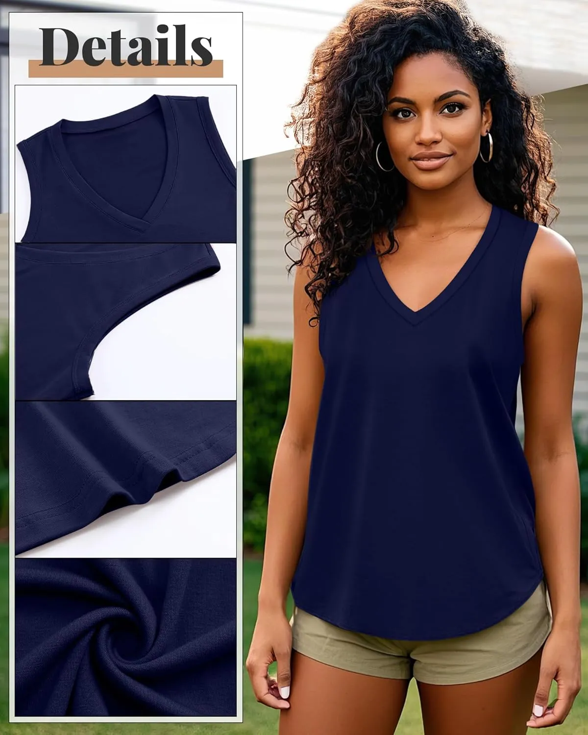 Riyiper 4 Pack Women's Tank Tops 2025 V Neck Shirts Casual Sleeveless Loose Fit Cotton Summer Basic Tee
