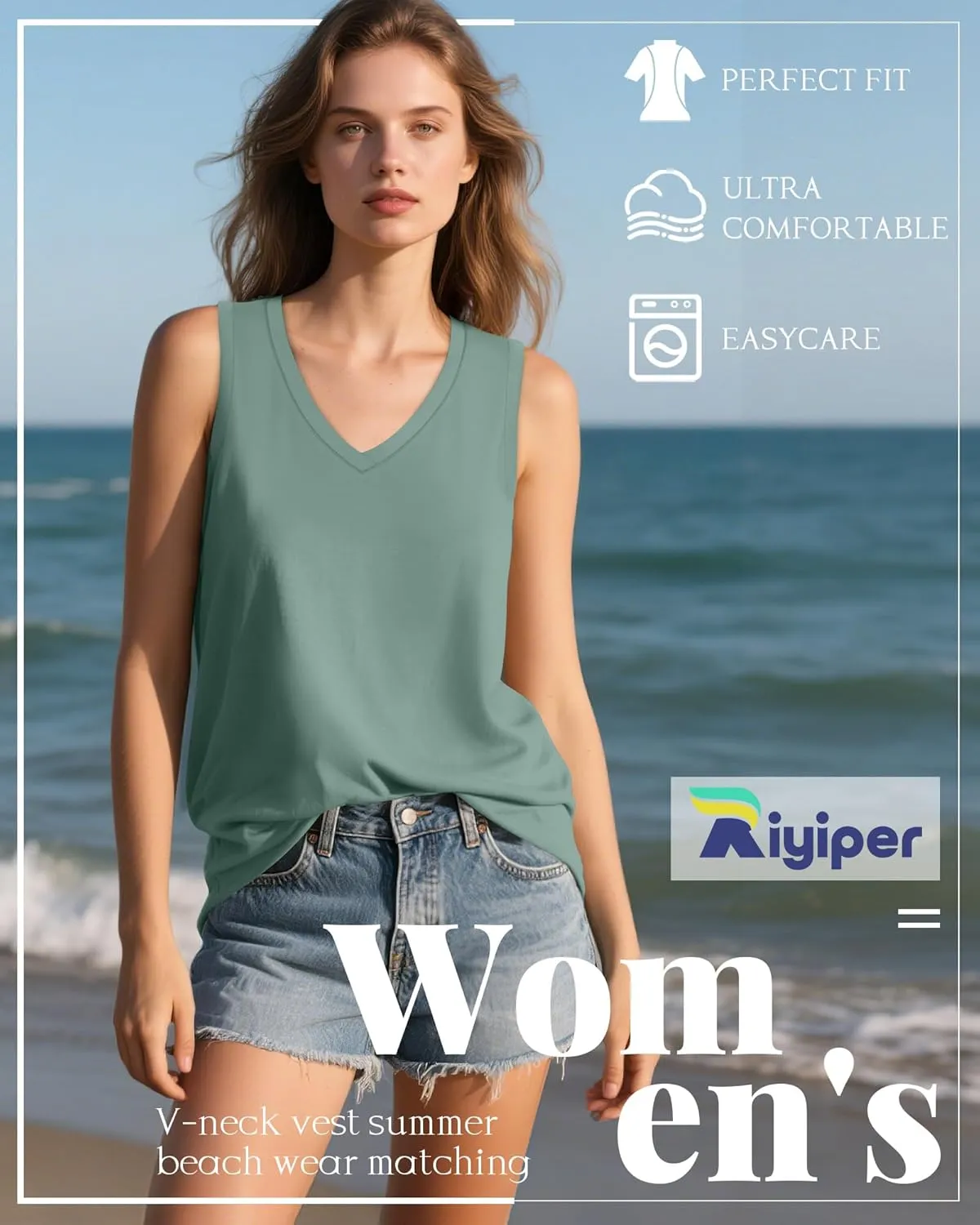 Riyiper 4 Pack Women's Tank Tops 2025 V Neck Shirts Casual Sleeveless Loose Fit Cotton Summer Basic Tee