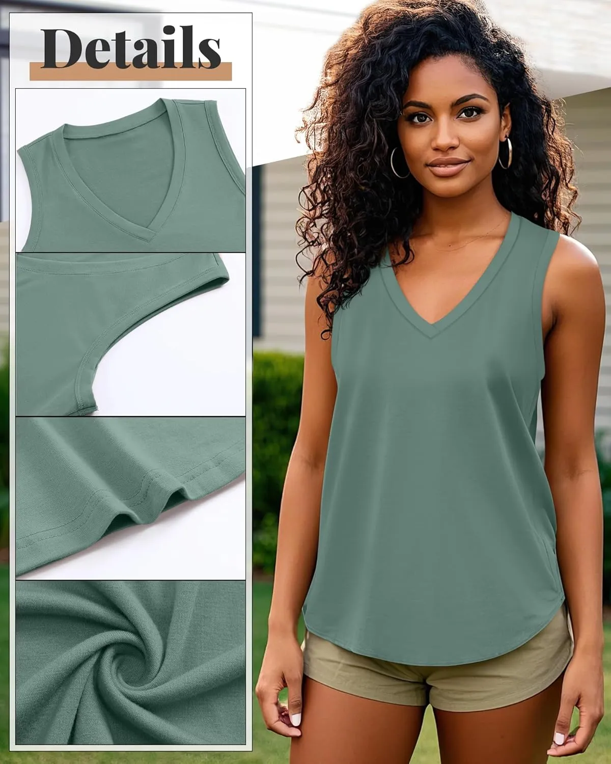 Riyiper 4 Pack Women's Tank Tops 2025 V Neck Shirts Casual Sleeveless Loose Fit Cotton Summer Basic Tee