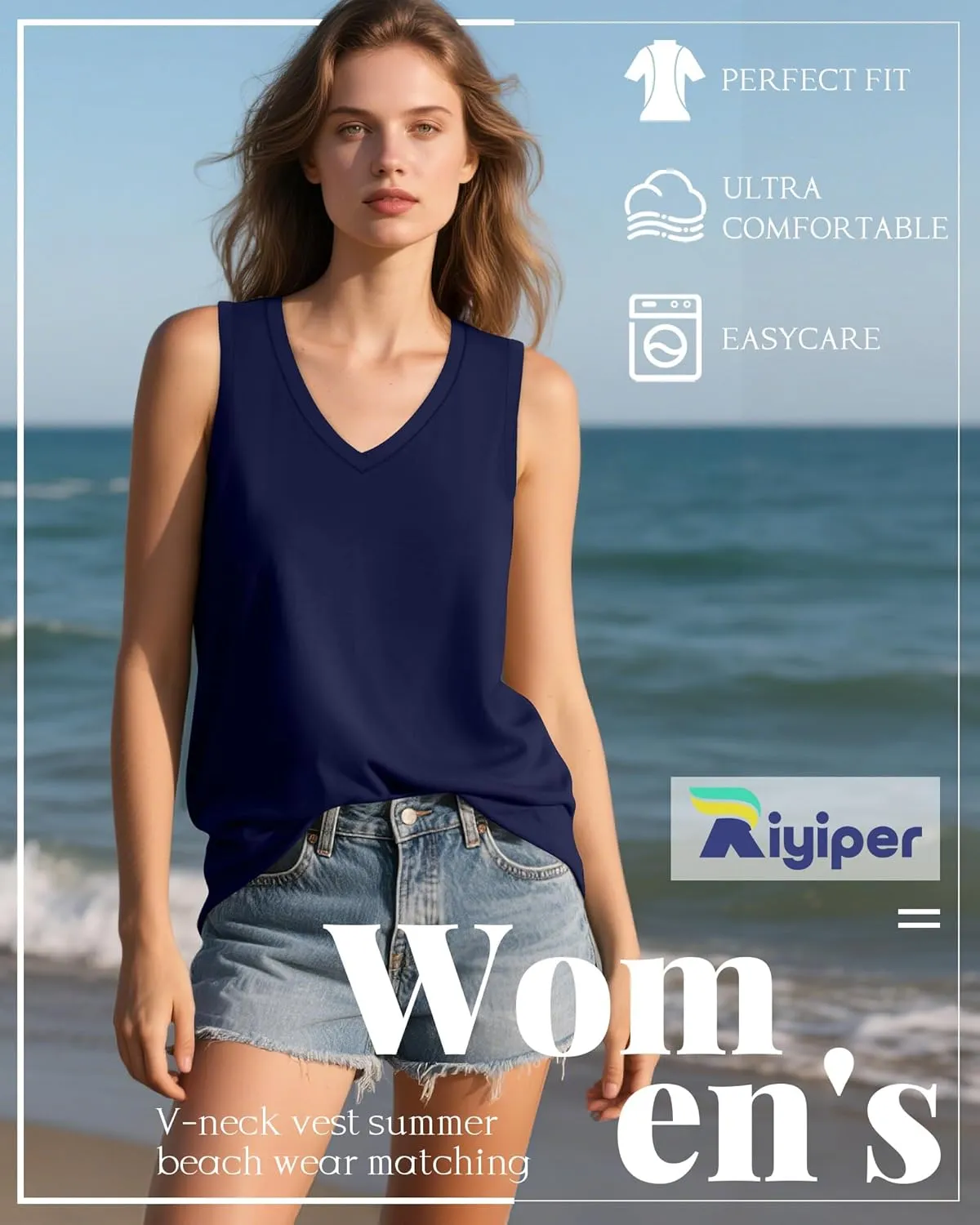 Riyiper 4 Pack Women's Tank Tops 2025 V Neck Shirts Casual Sleeveless Loose Fit Cotton Summer Basic Tee