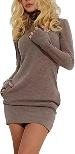 RMXEi Women's Sweatshirt Hoodie - Pullover Turtleneck Mini Dress, Winter Casual Hoodie