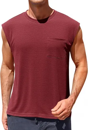 Runcati Mens Sleeveless Tank Tops Workout Cut Off Muscle Shirts Gym Casual Beach Summer Tee with Pocket