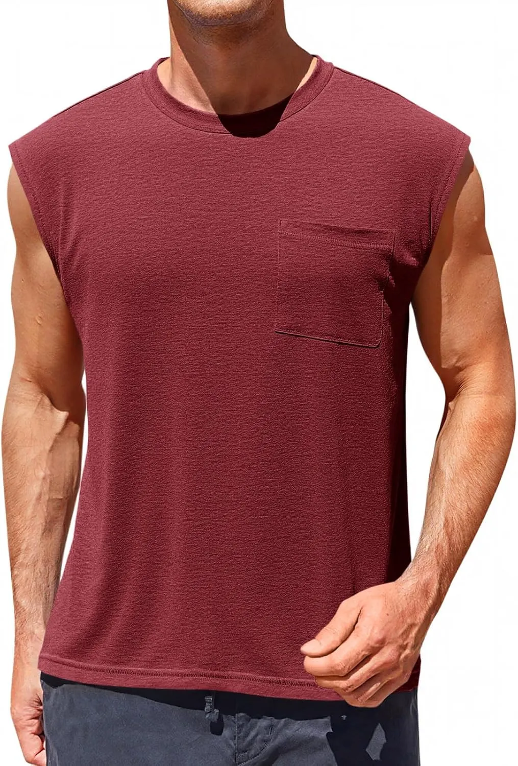 Runcati Mens Sleeveless Tank Tops Workout Cut Off Muscle Shirts Gym Casual Beach Summer Tee with Pocket