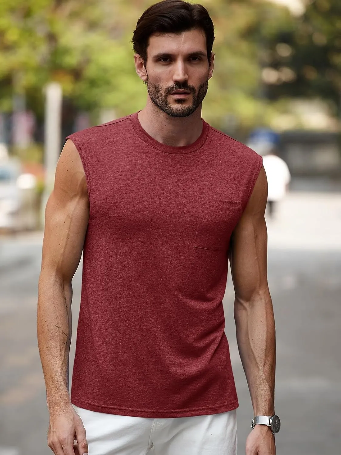 Runcati Mens Sleeveless Tank Tops Workout Cut Off Muscle Shirts Gym Casual Beach Summer Tee with Pocket