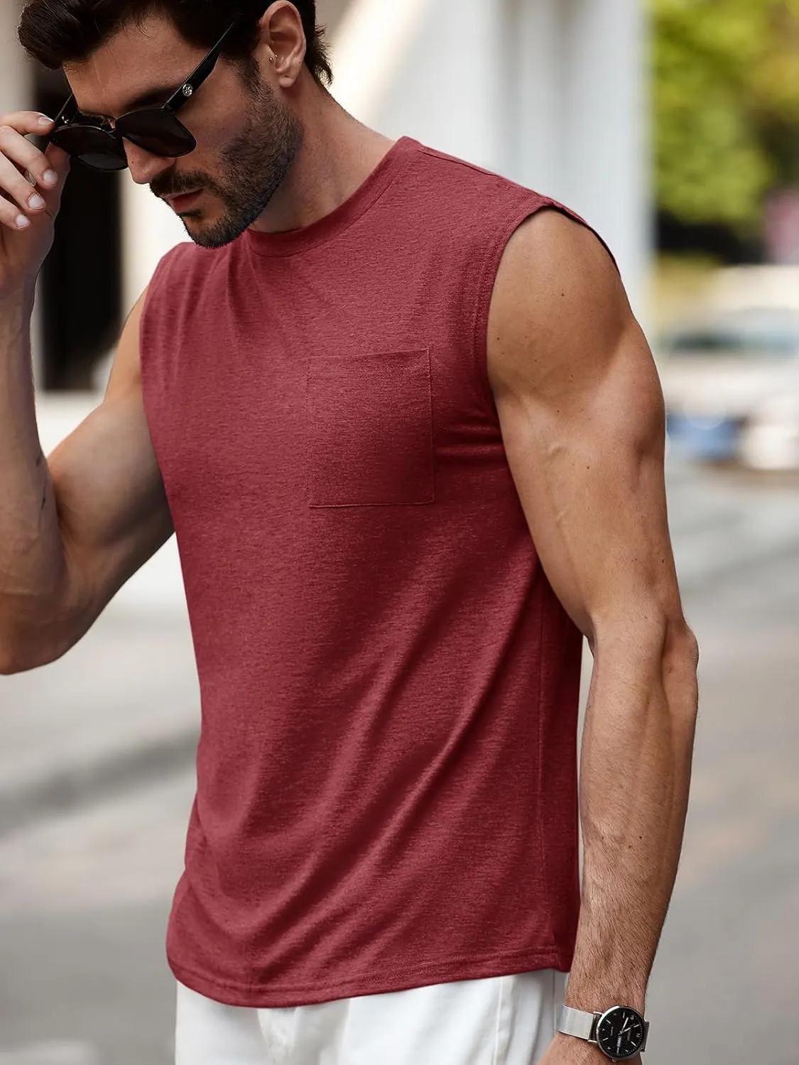 Runcati Mens Sleeveless Tank Tops Workout Cut Off Muscle Shirts Gym Casual Beach Summer Tee with Pocket