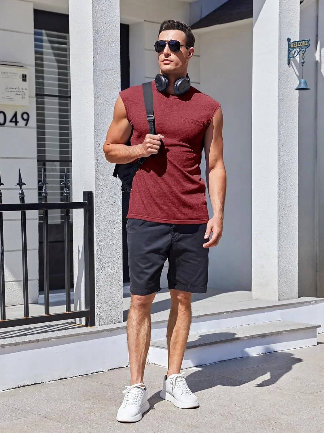 Runcati Mens Sleeveless Tank Tops Workout Cut Off Muscle Shirts Gym Casual Beach Summer Tee with Pocket