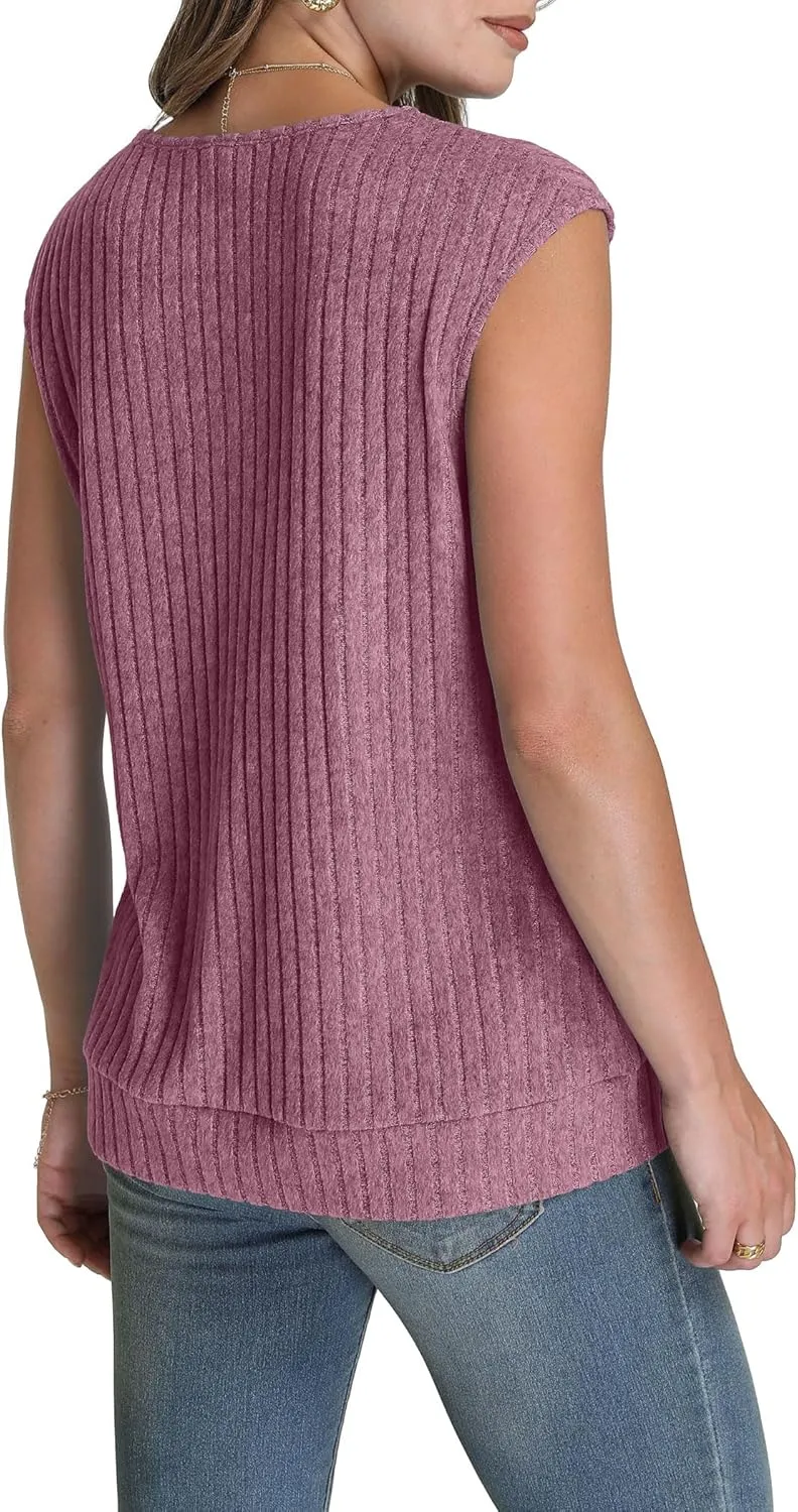 SAMPEEL Womens V Neck Sleeveless Sweater Tank Top Spring Casual Sweater Vest Summer Outifts 2025