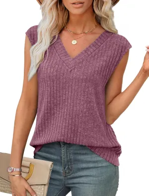 SAMPEEL Womens V Neck Sleeveless Sweater Tank Top Spring Casual Sweater Vest Summer Outifts 2025