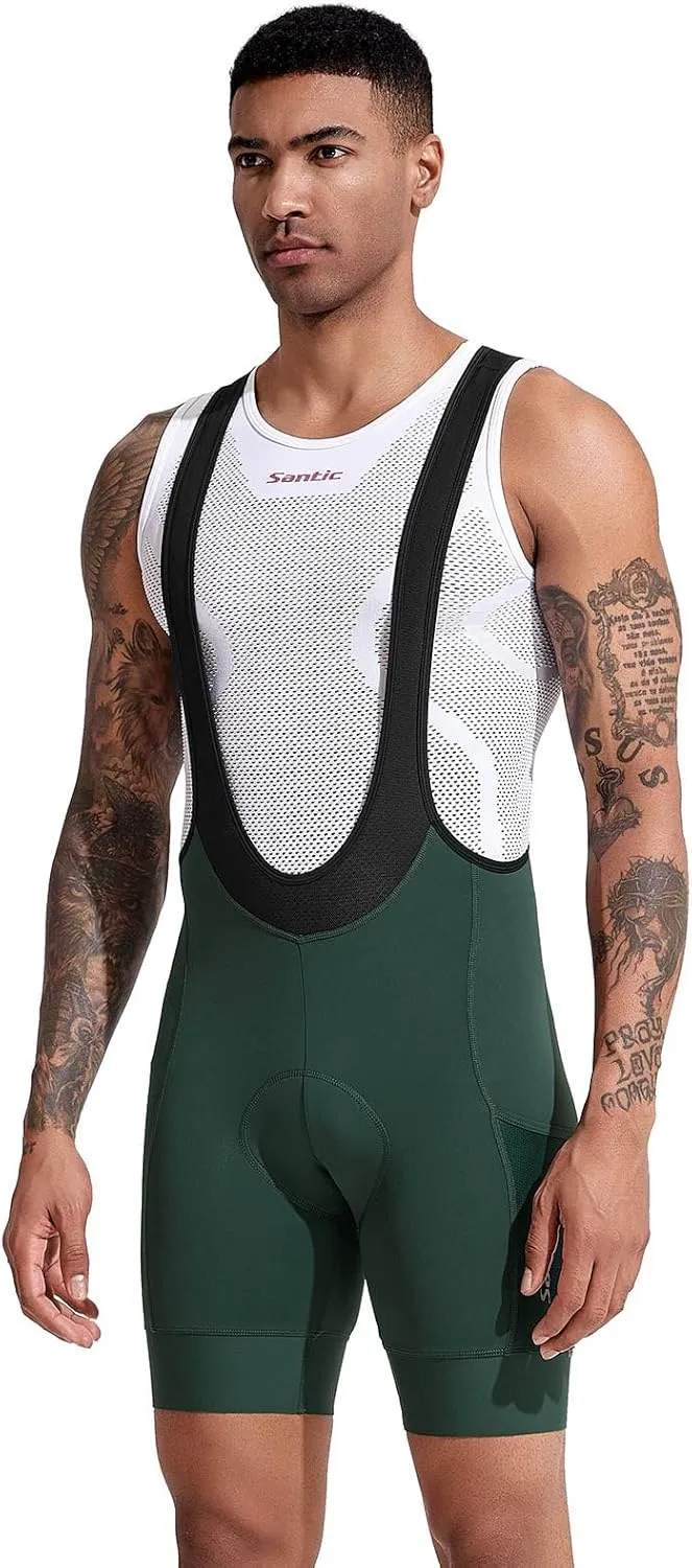 Santic Men's Cycling Bibs Shorts Cycle Wear Tights 4D Padded Road Bike Bicycle Shorts with Pocket