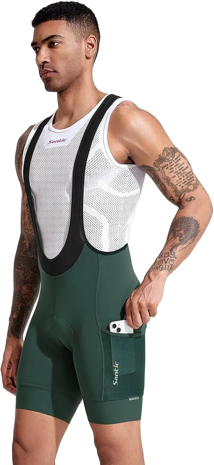 Santic Men's Cycling Bibs Shorts Cycle Wear Tights 4D Padded Road Bike Bicycle Shorts with Pocket