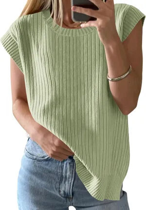 Saodimallsu Womens Crew Neck Sweater Vest Summer Oversized Ribbed Knit Sleeveless Casual Loose Fit Pullover Tank Top