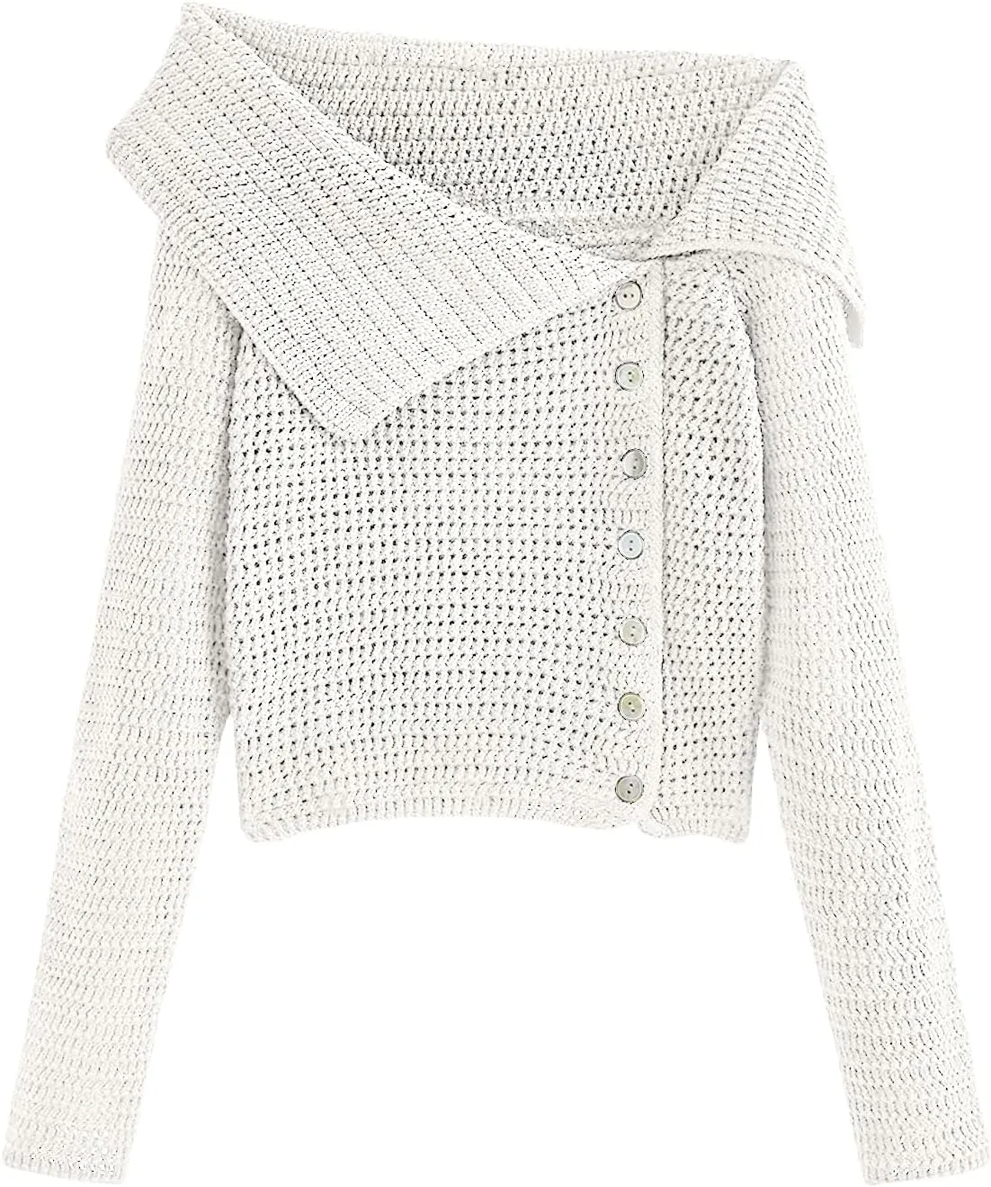Saodimallsu Womens Off The Shoulder Sweater Long Sleeve Y2k Button Trendy Knitted Asymmetric Crop Tops