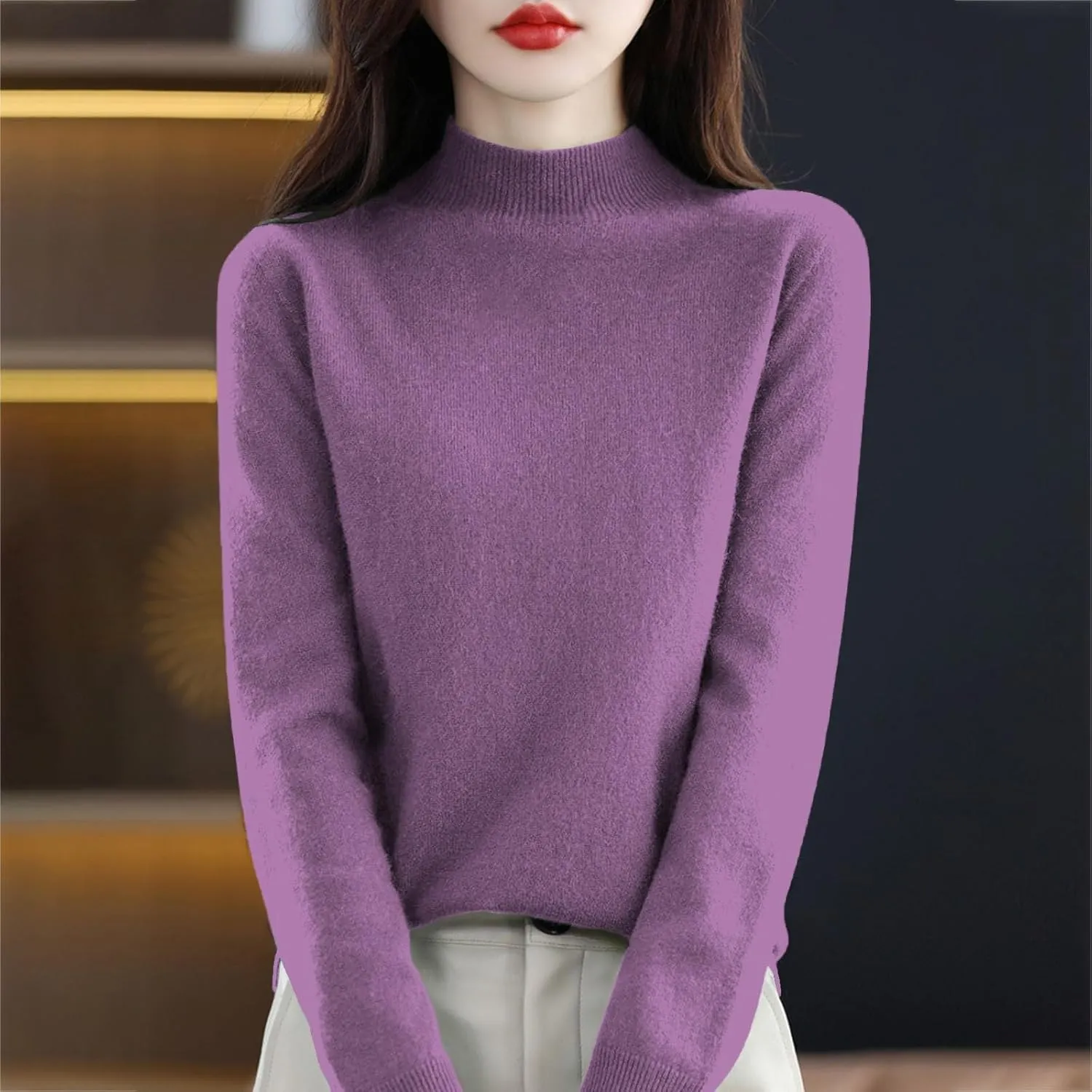 SERYU Cashmere Sweaters for Women Half Turtleneck Long Sleeve Jumper Knitted Pullover Warm Cashmere Sweater Tops