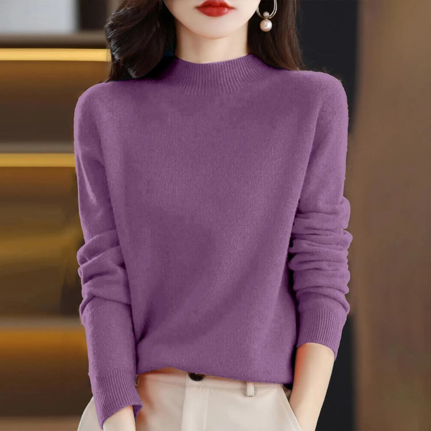 SERYU Cashmere Sweaters for Women Half Turtleneck Long Sleeve Jumper Knitted Pullover Warm Cashmere Sweater Tops