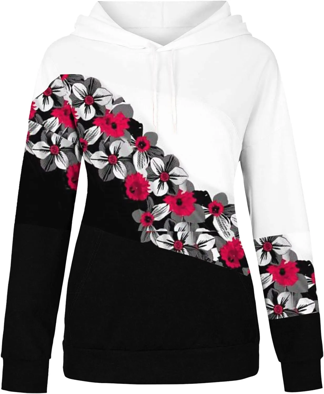 SHAOBGE Sweatshirts Baggy Women's Patchwork Floral Printed Sweatshirts Hoodie Casual Long Sleeve Women Hooded Sweatshirt
