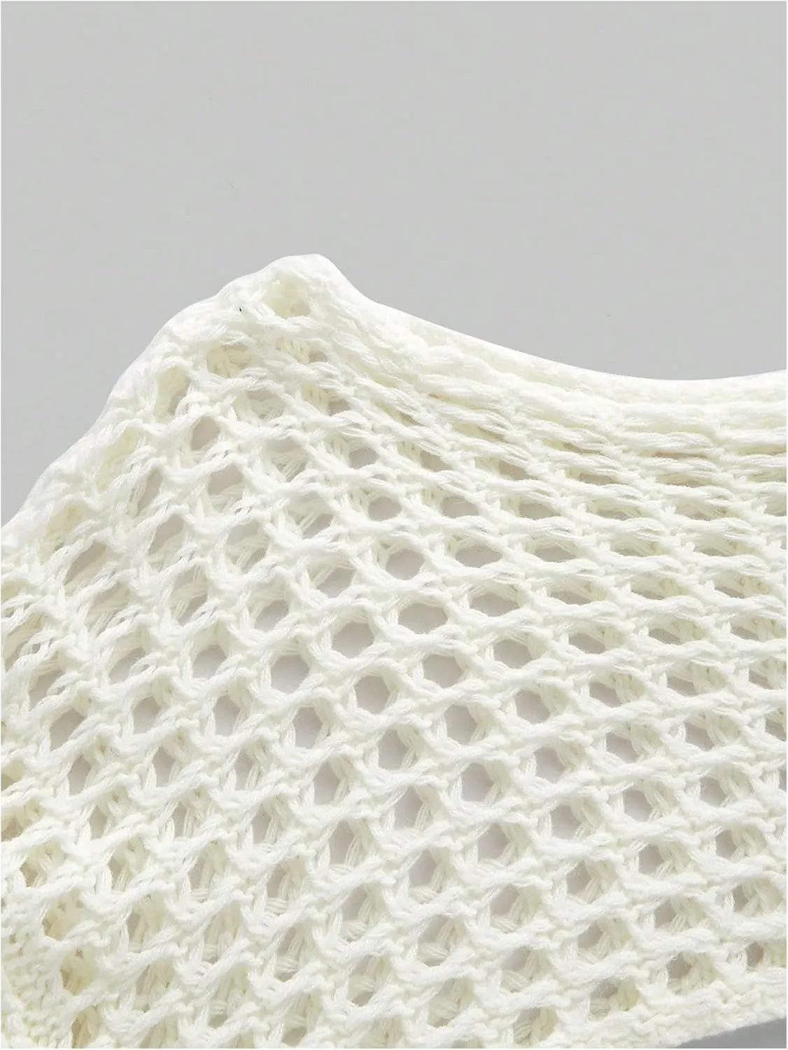 SHENHE Women's Crochet Hollow Out Y2k Long Sleeve Cropped Knit Sweater Top
