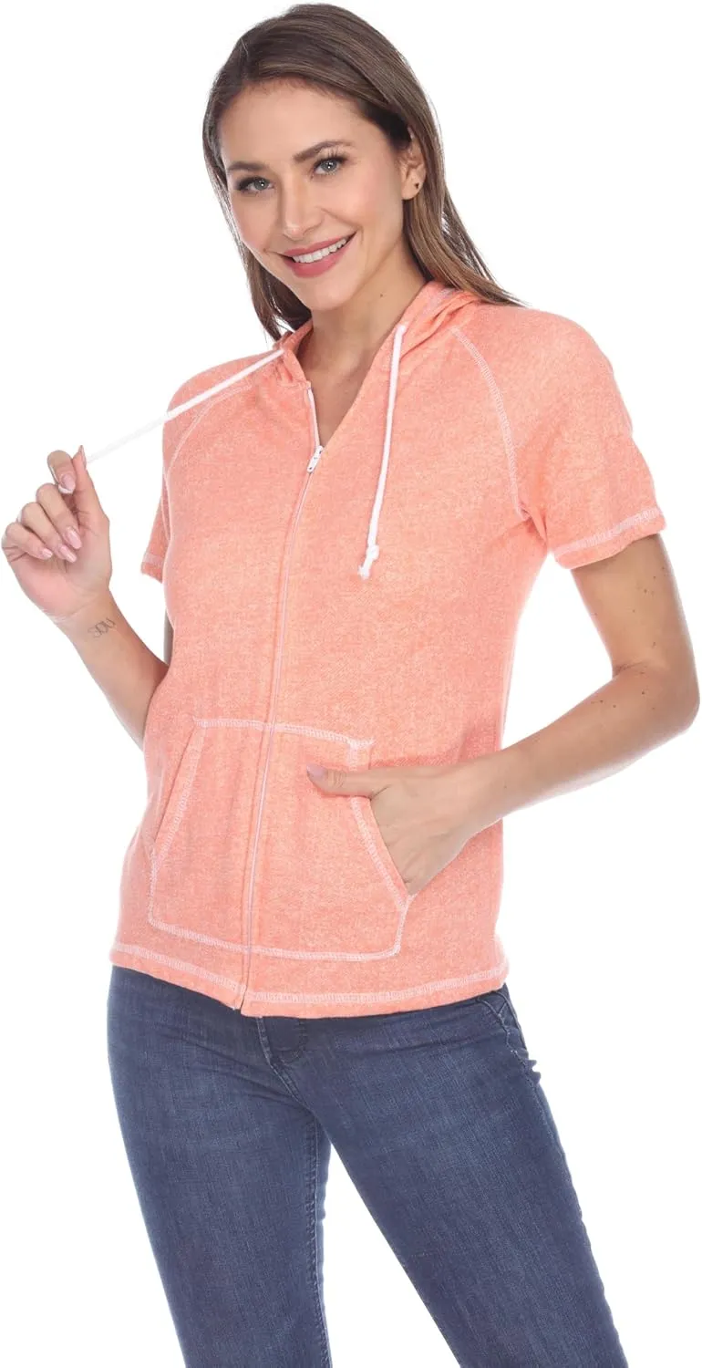 Short Sleeve Zip Hoodie Women Cotton Blend Hoodie Zip Up Pocket Short Sleeve JacketComfortable for Everyday Wear