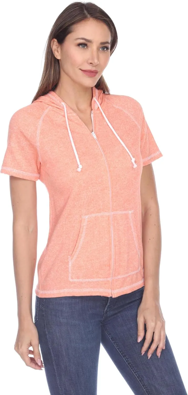 Short Sleeve Zip Hoodie Women Cotton Blend Hoodie Zip Up Pocket Short Sleeve JacketComfortable for Everyday Wear