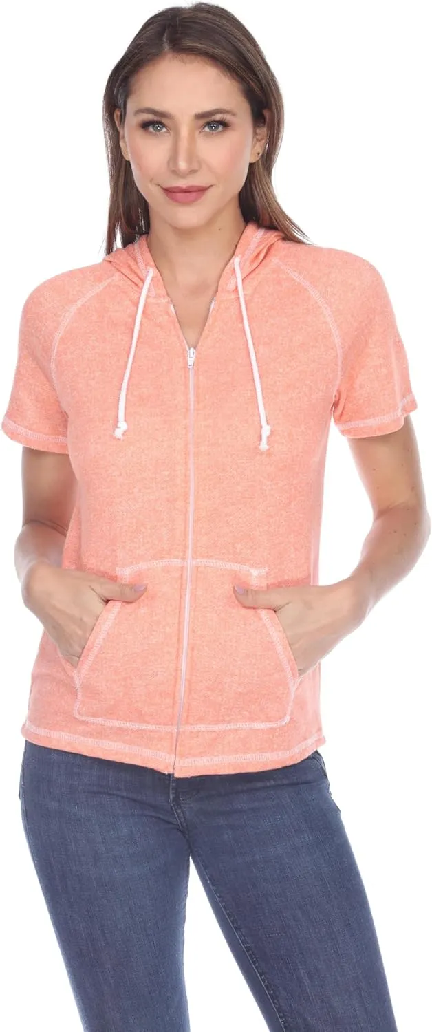 Short Sleeve Zip Hoodie Women Cotton Blend Hoodie Zip Up Pocket Short Sleeve JacketComfortable for Everyday Wear