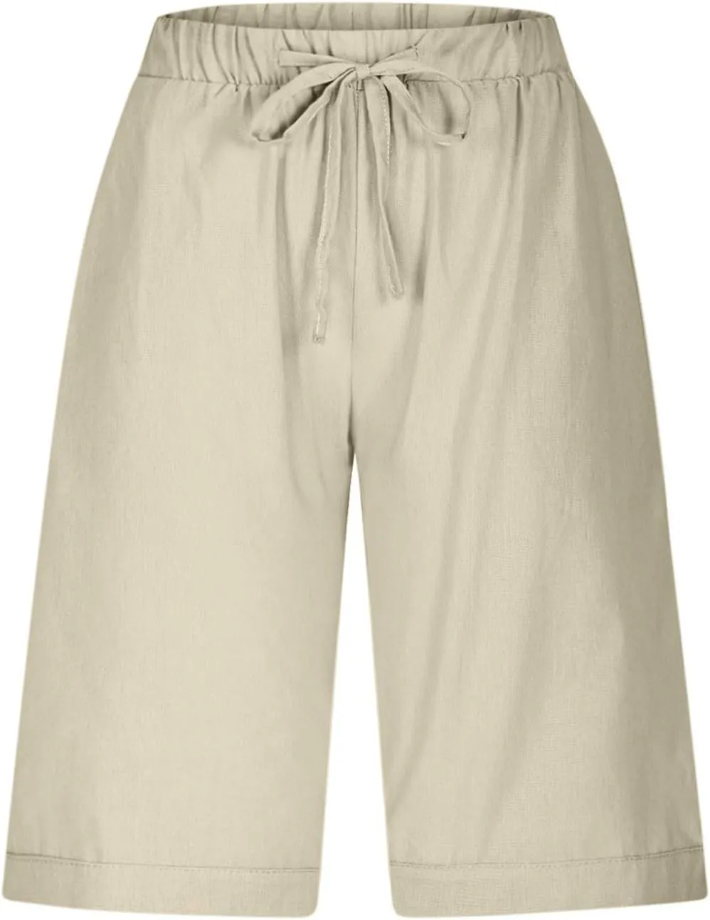 Shorts for Women Fashion Drawstring Elastic High Waisted Side Hollow Out Knee Length Solid Short with Pockets