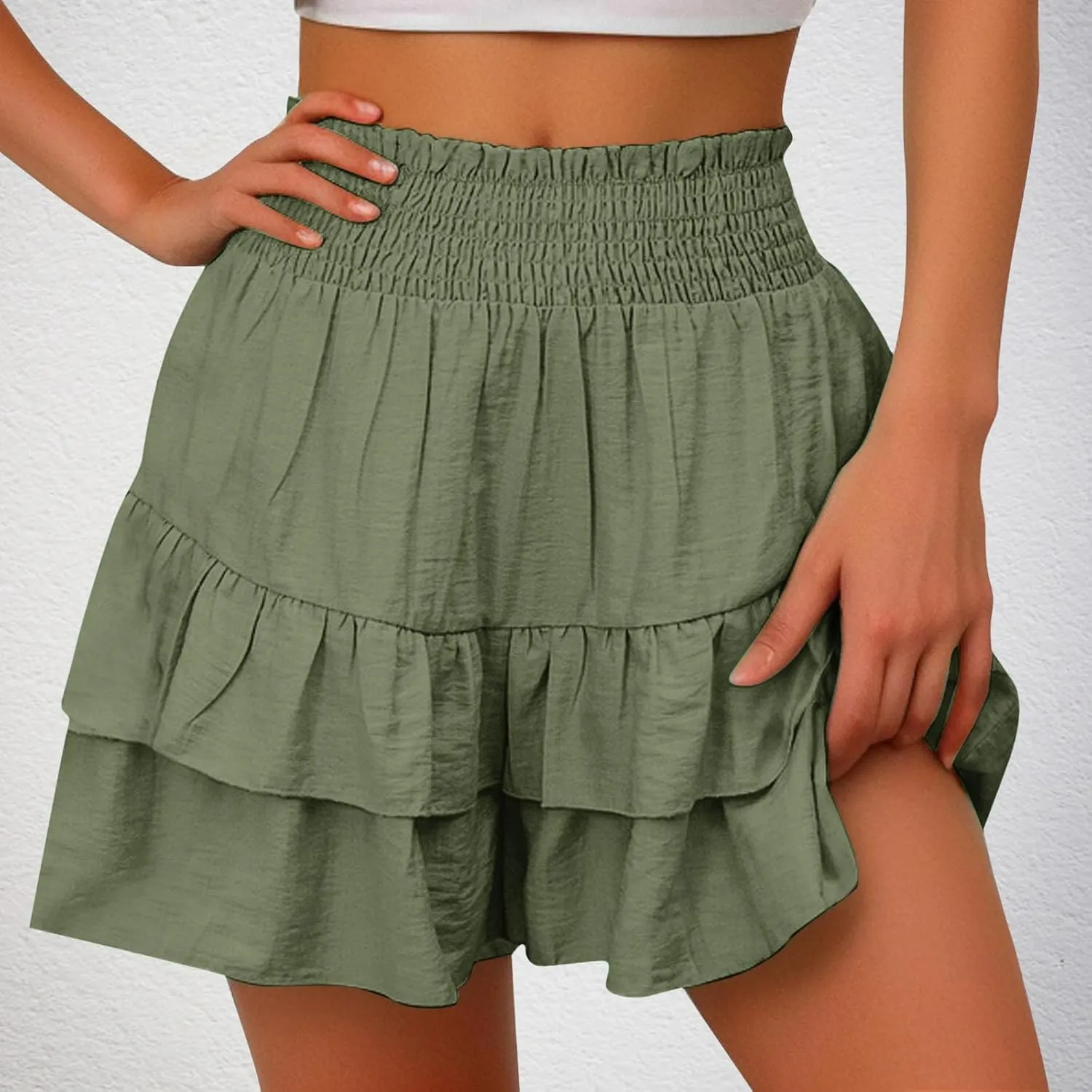 Shorts for Women Trendy Summer High Waisted Ruffle Tiered Skirt Skorts Dressy Casual Cute Flowy Beach Vacation Shorts