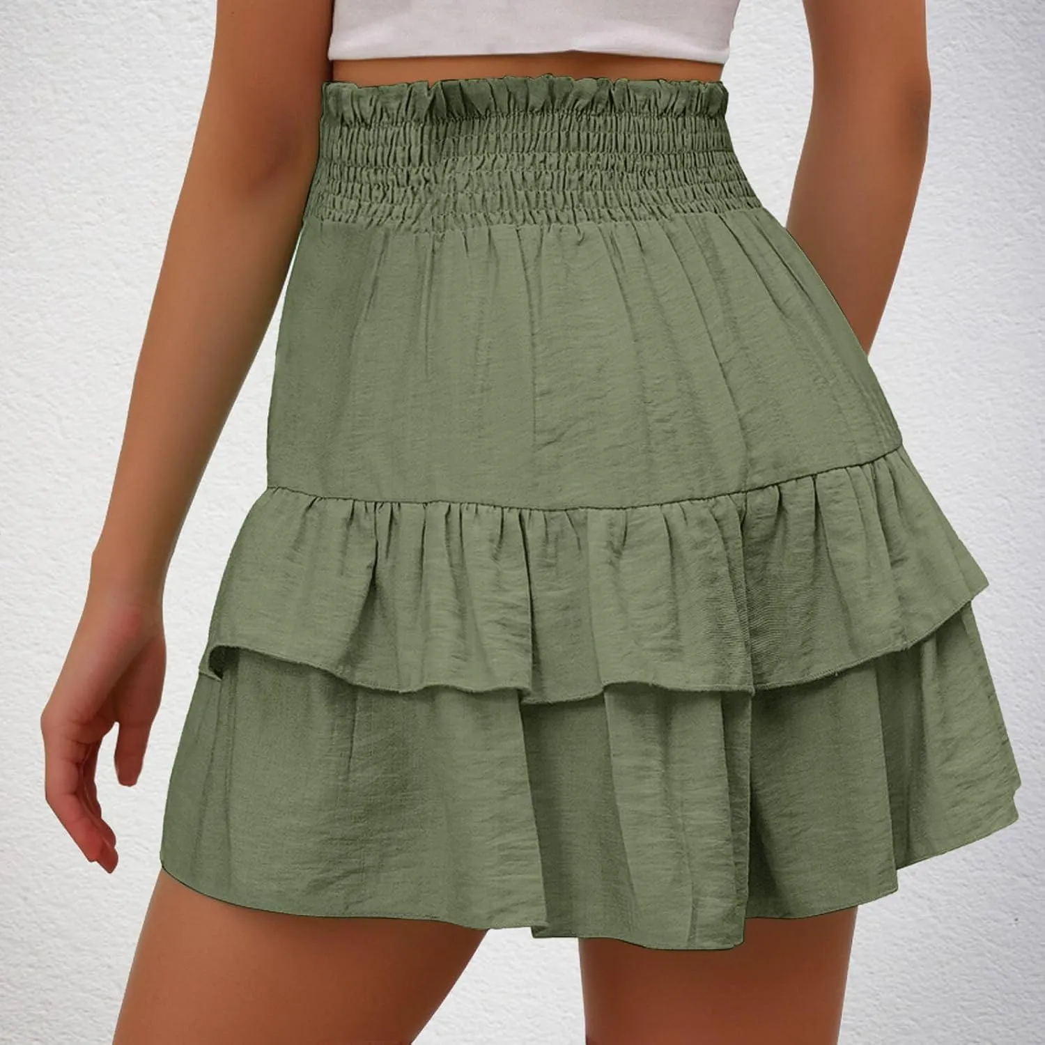 Shorts for Women Trendy Summer High Waisted Ruffle Tiered Skirt Skorts Dressy Casual Cute Flowy Beach Vacation Shorts