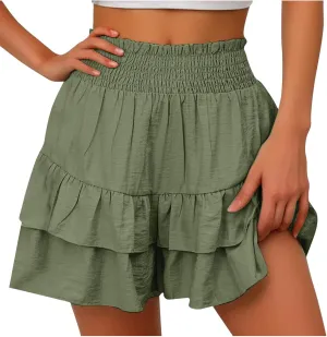 Shorts for Women Trendy Summer High Waisted Ruffle Tiered Skirt Skorts Dressy Casual Cute Flowy Beach Vacation Shorts