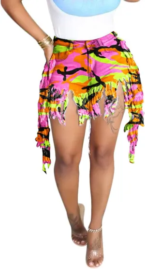 SIAEAMRG Jean Shorts for Women Juniors, Summer High Waisted Stretchy Frayed Raw Hem Tassels Denim Shorts