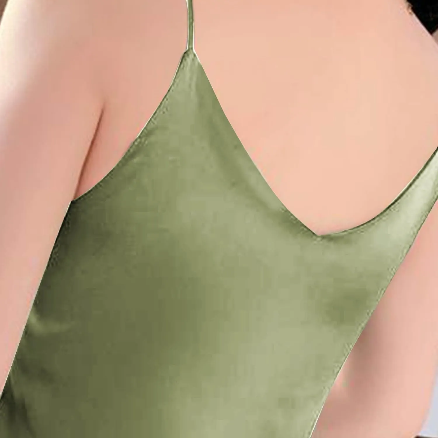 Silk Satin Tank Tops for Women V Neck Camisole Sleeveless Cami Tops Spaghetti Strap Dressy Casual Blouses Basic Tee
