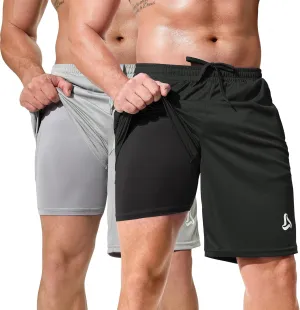 SILKWORLD Men's Athletic Basketball Shorts - 10" Mesh Cool Dry Gym Workout Shorts with Liner and Zipper Pockets