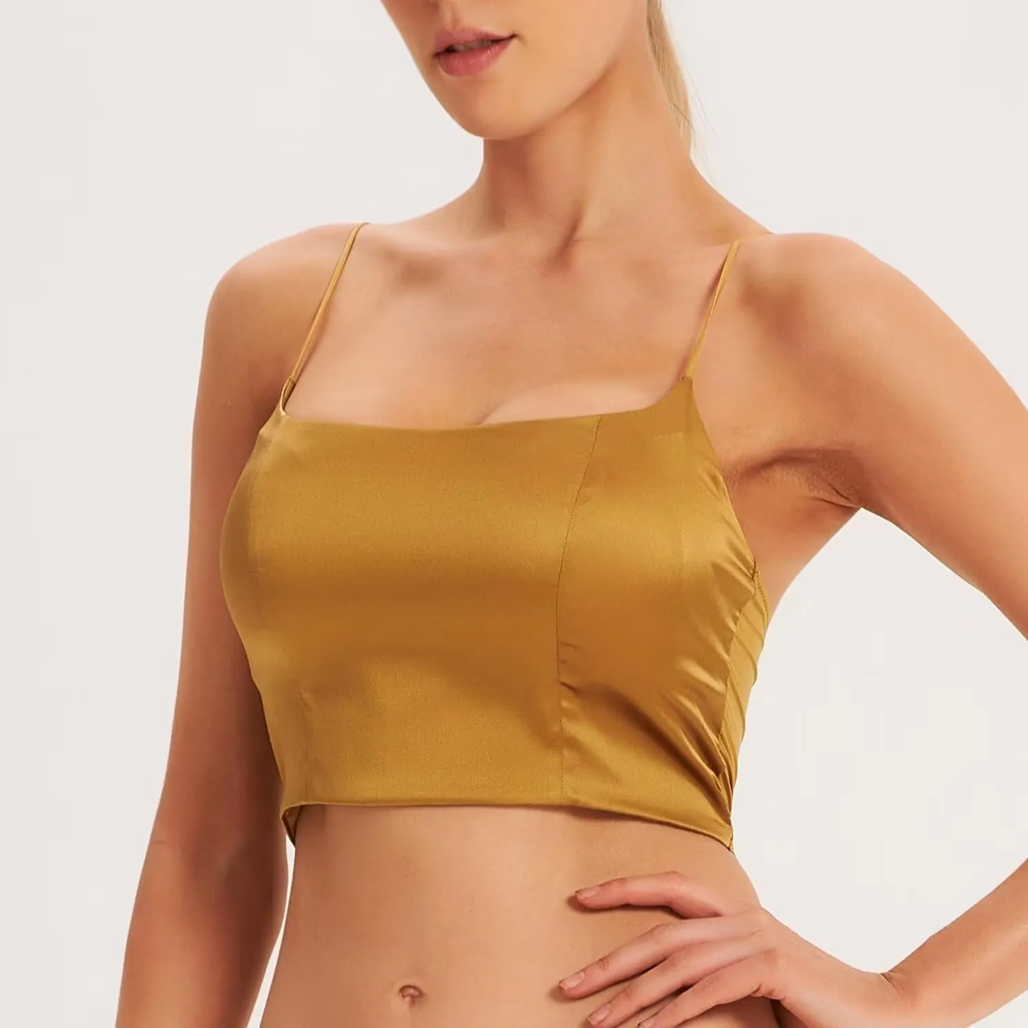 SilRiver Women's Spaghetti Strap Silk Tank Top Padded Workout Going Summer Crop