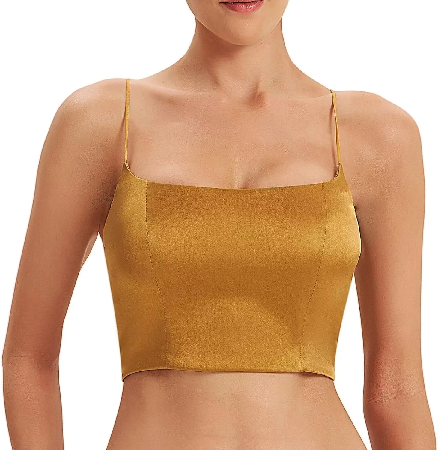 SilRiver Women's Spaghetti Strap Silk Tank Top Padded Workout Going Summer Crop