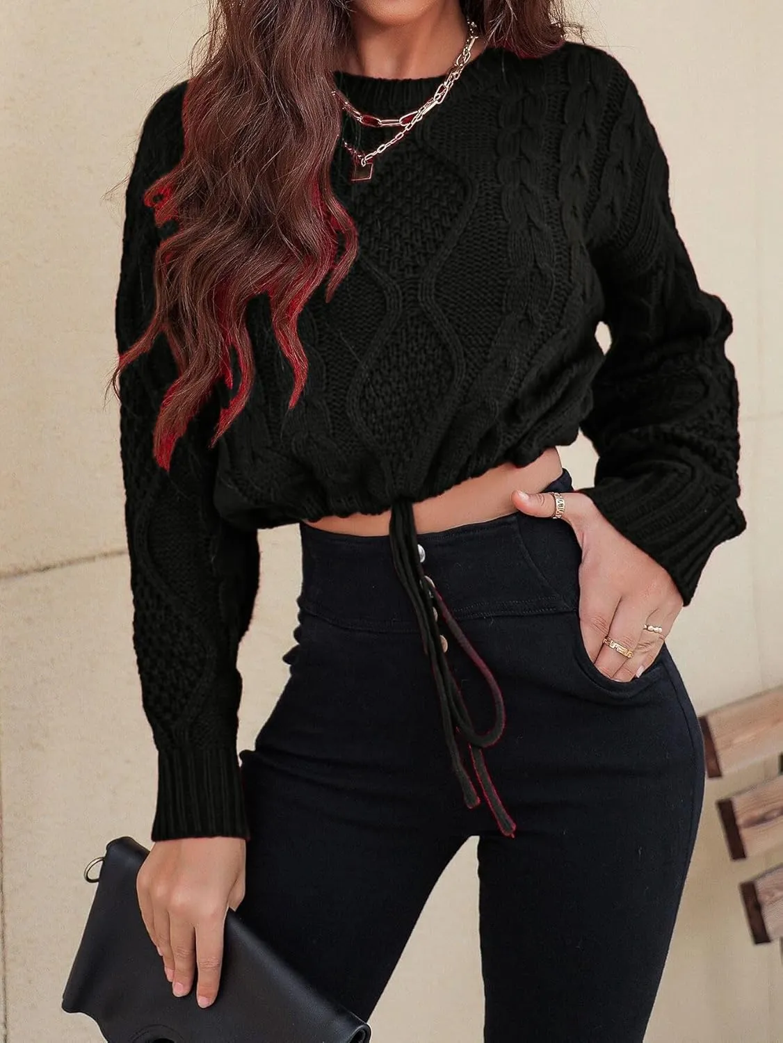 SISKIN Cropped Sweater for Women Fall,Long Sleeve Crop Top Women,Cable Knit Sweater Women,Fall Sweaters for Women Trendy