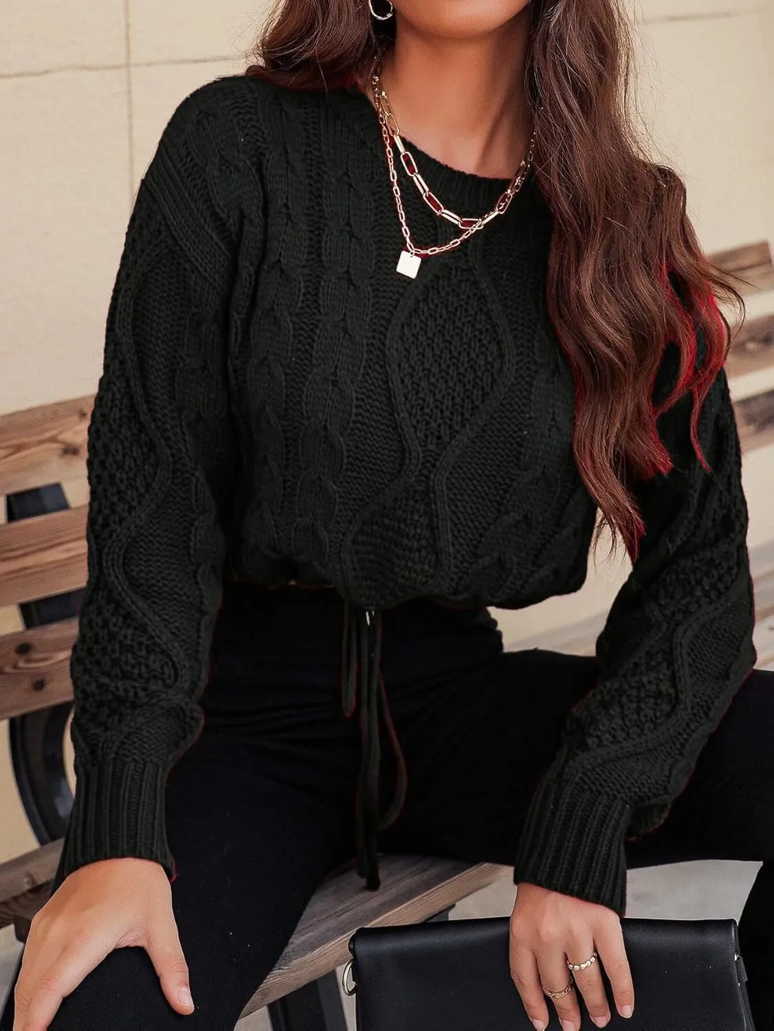 SISKIN Cropped Sweater for Women Fall,Long Sleeve Crop Top Women,Cable Knit Sweater Women,Fall Sweaters for Women Trendy
