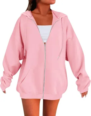 slqdgmryz Womens Zip Up Hoodies Oversized Fleece Jacket Winter Plain Y2k Hoodie Drawstring Hooded Sweatshirt with Pockets