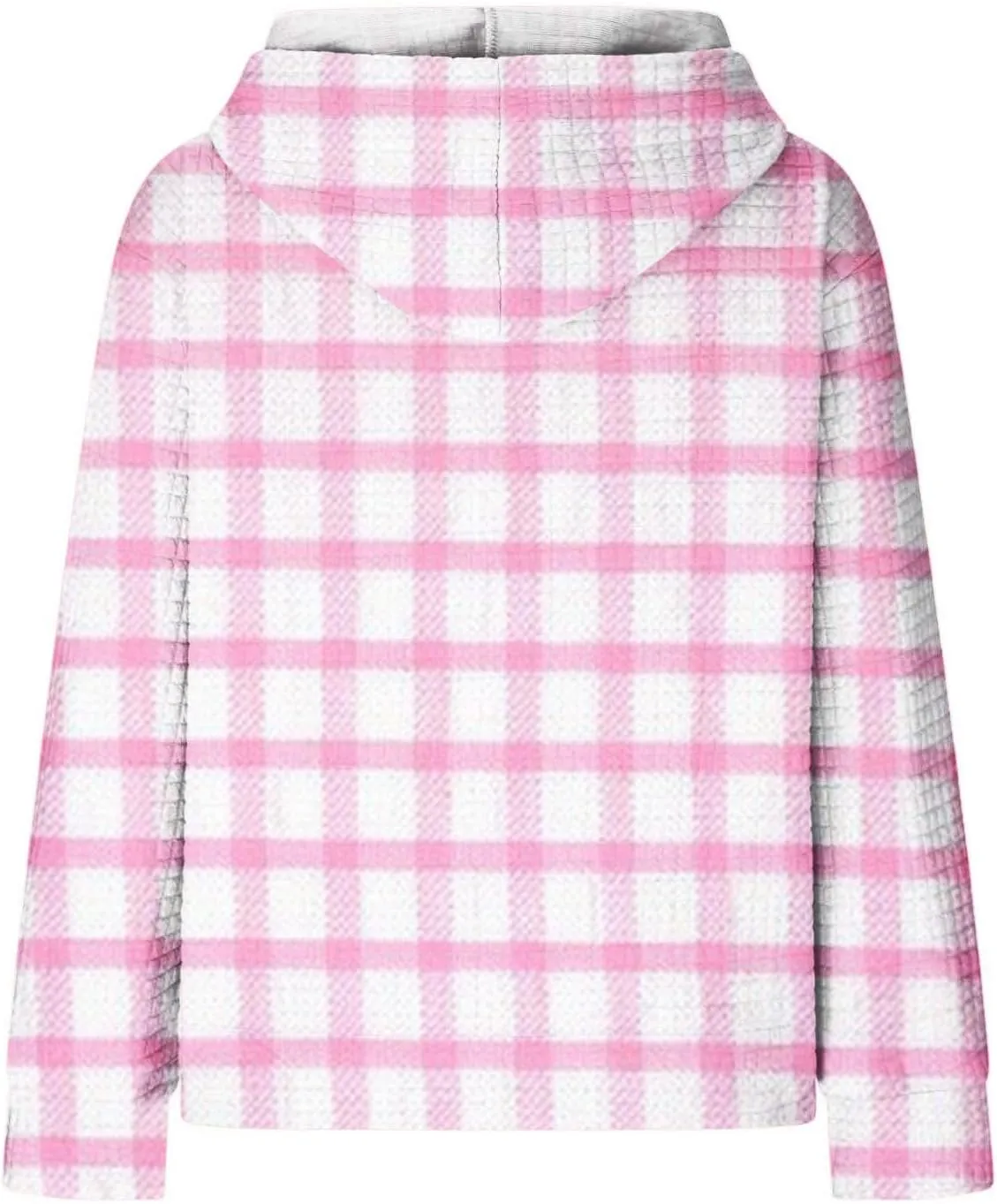 SMIDOW Pliad Waffle Knit Hoodies For Women Fall Fashion 2023 Oversized Drawstring Pullovers Casual Gingham Hooded Sweatshirts