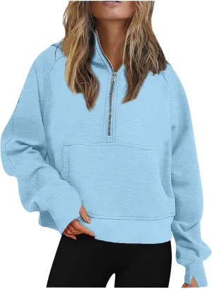 SMIDOW Scuba Dupes Sweatshirt For Women Fashion 2023 Half Zip Up Hoodies Casual Loose Cropped 1/4 Zip Pullover Tops