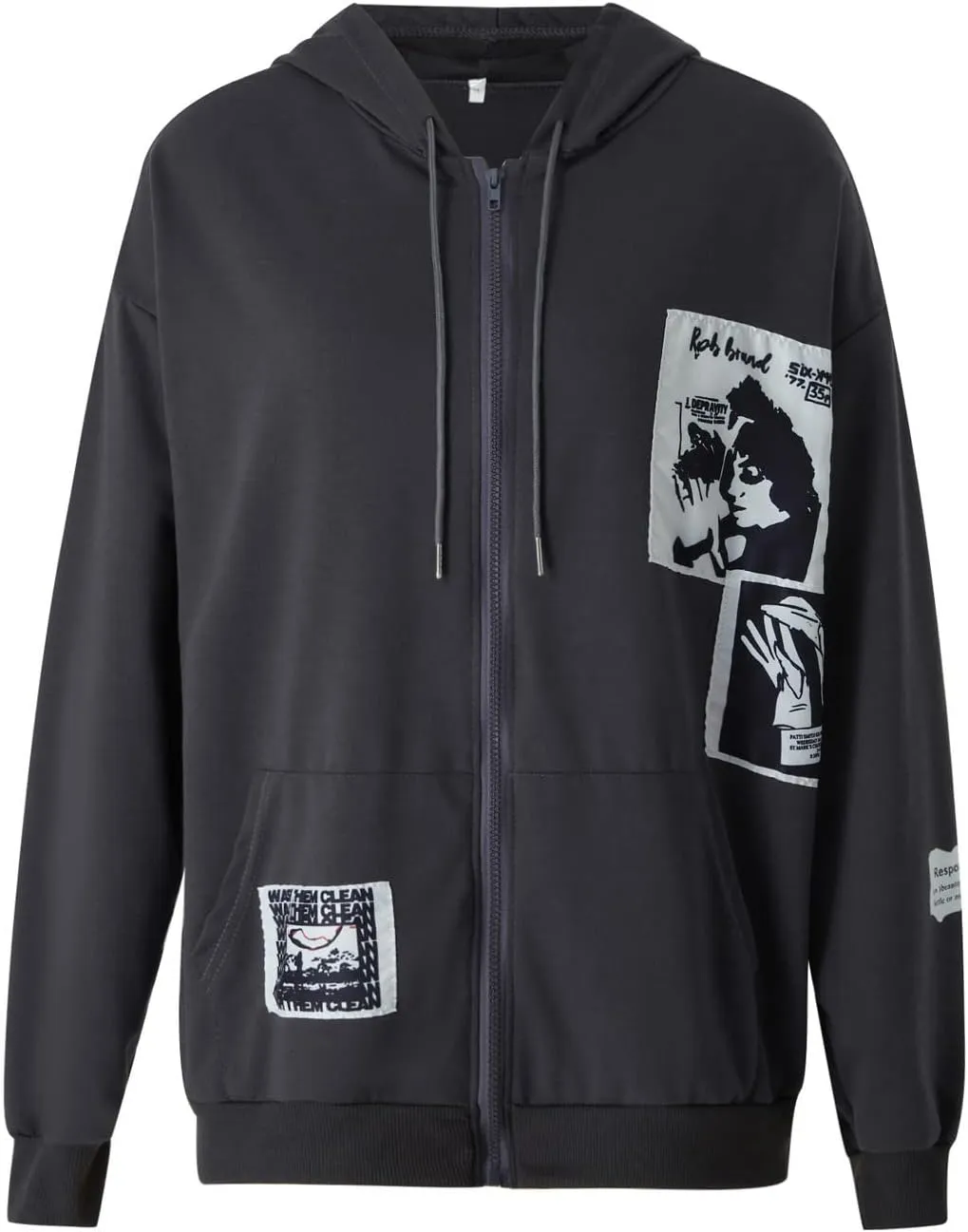 SOLILOQUY Women Zip Up Hoodie Y2k Vintage Graphic Oversized Hooded Sweatshirt Jacket Pullover Coats Harajuku Streetwear