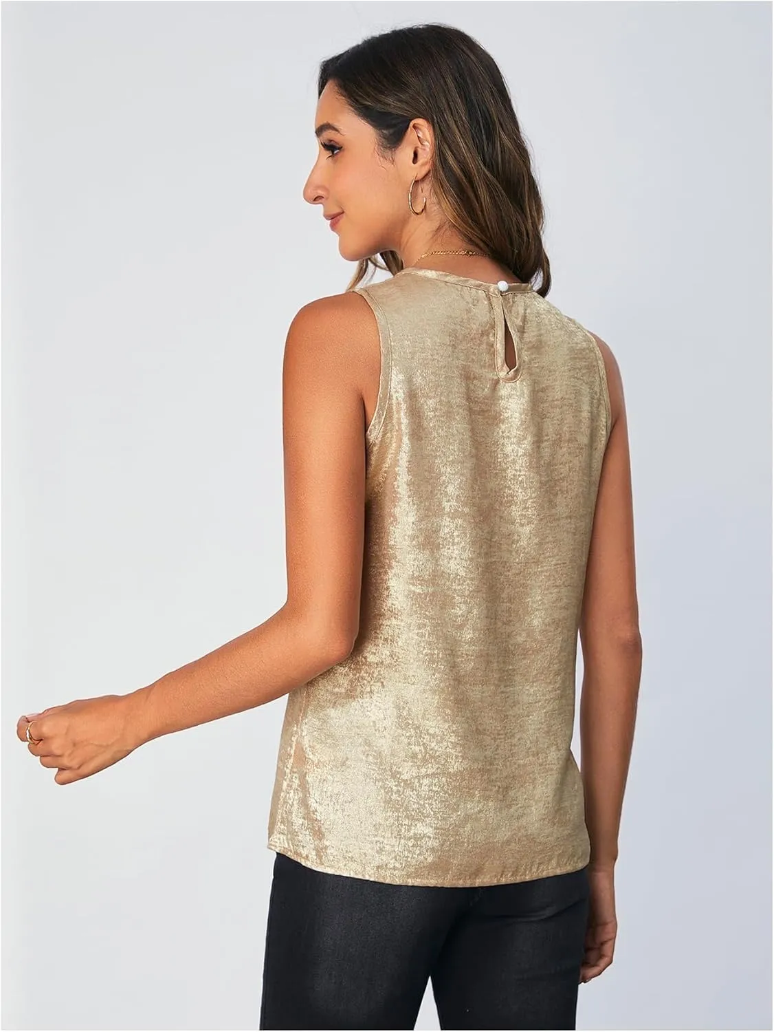 SOLY HUX Women's Metallic Tank Top Round Neck Sleeveless Casual Summer Tops