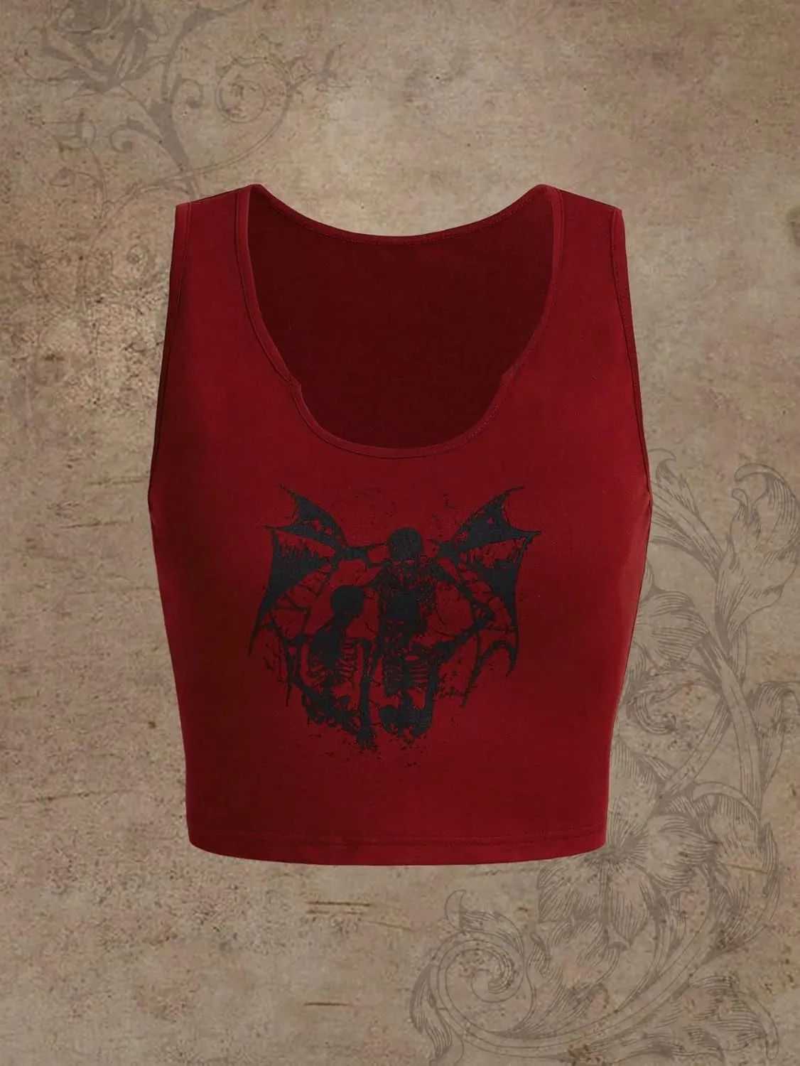 SOLY HUX Women's Skull Print Notched Neck Sleeveless Summer Crop Tank Top