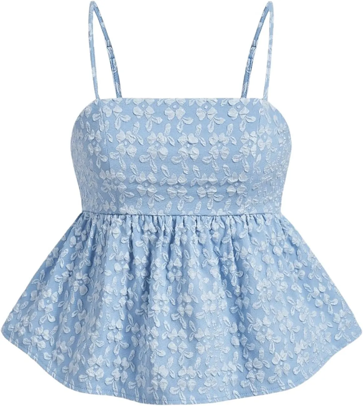 SOLY HUX Women's Spaghetti Strap Ruffle Hem Peplum Cami Top Jacquard Camisole