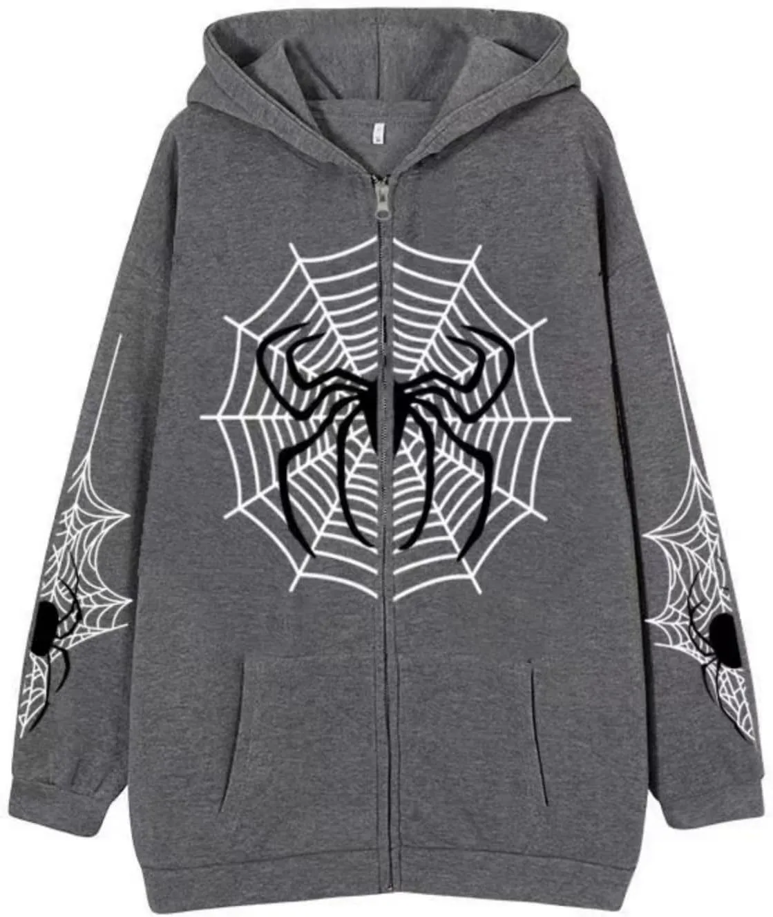 Spider Web Y2K Graphic Zip Up Hoodies Women Oversized Streetshirt E-Girl Long Sleeve Sweatwear Jackets Halloween
