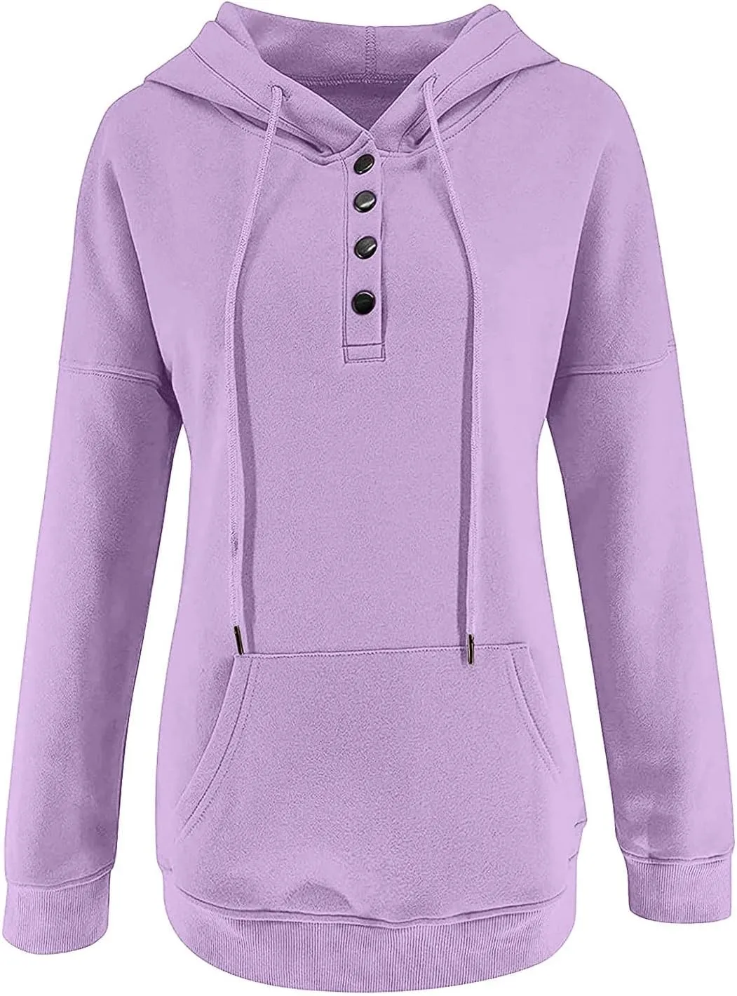 Stessotudo Womens Hoodies Casual Long Sleeve Solid Sweatshirts Buttons Drawstring Athletic Pullover Hooded Tops with Pocket
