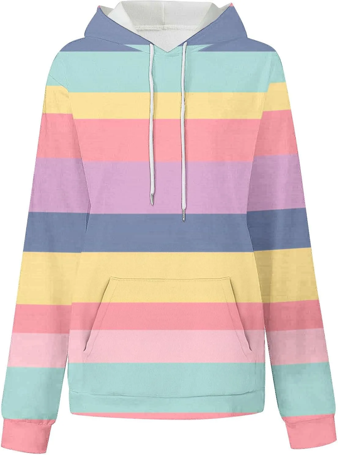 Striped Hoodie for Women Sweatshirt Long Sleeve Pullover Drawstring Hoodie Front Pocket Fall Streetwear Athleisure